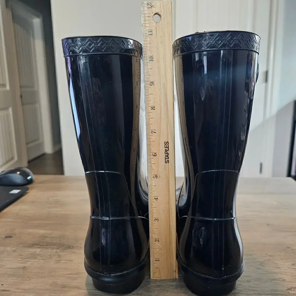 UGG Sienna Rain Boots Womens Size 8 Black Round Toe Pull On Glossy Tall